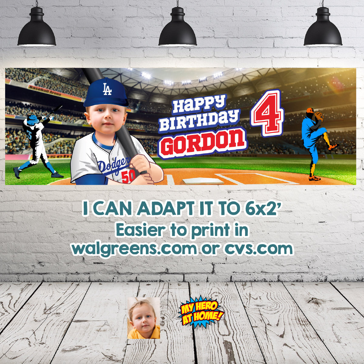 Personalized Baseball Los Angeles Dodgers Birthday Backdrop, Dodgers Party banner. 609BB