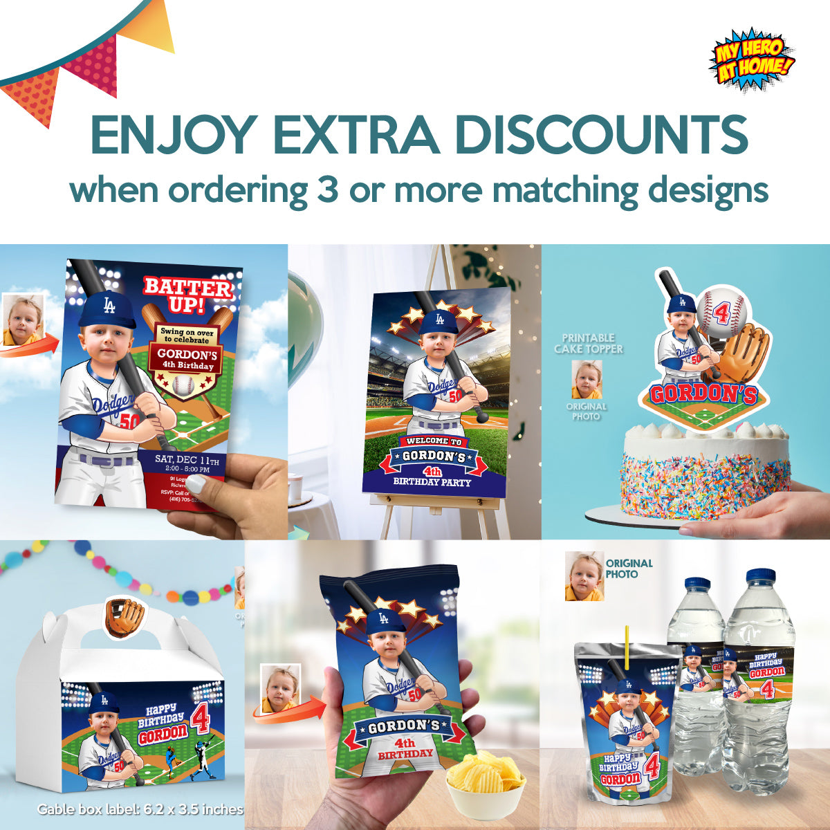 Baseball Los Angeles Dodgers Cake topper with birthday kid as his favorite player. 609CT1