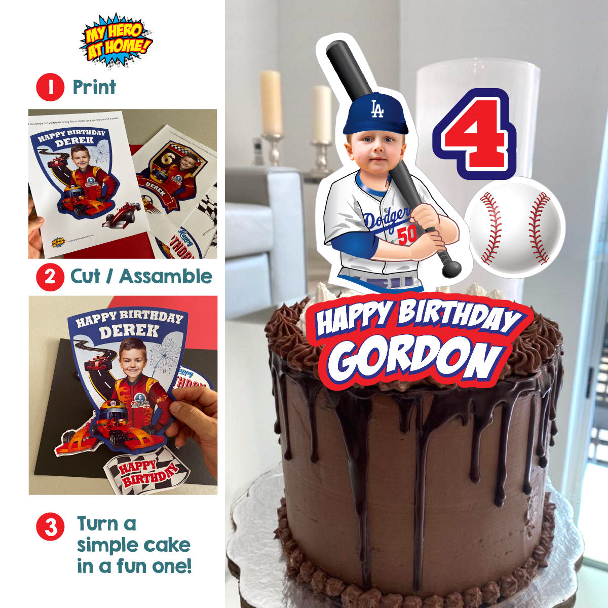 Baseball Los Angeles Dodgers Cake topper with birthday kid as his favorite player. 609CT1