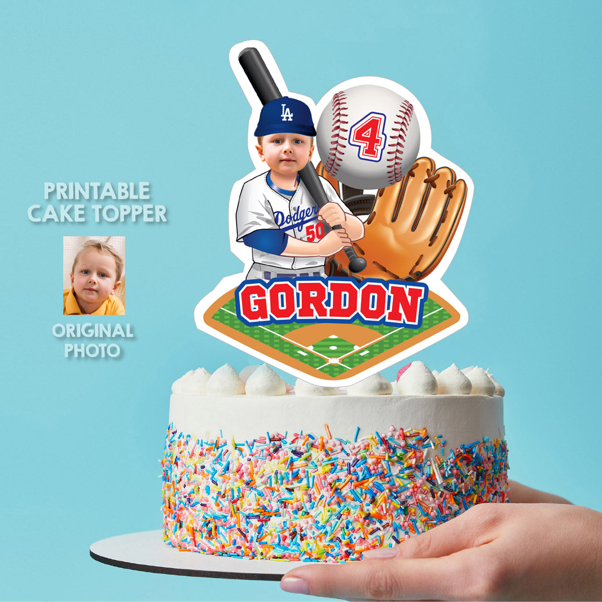 Baseball Los Angeles Dodgers Cake topper with birthday kid as his favorite player. 609CT1