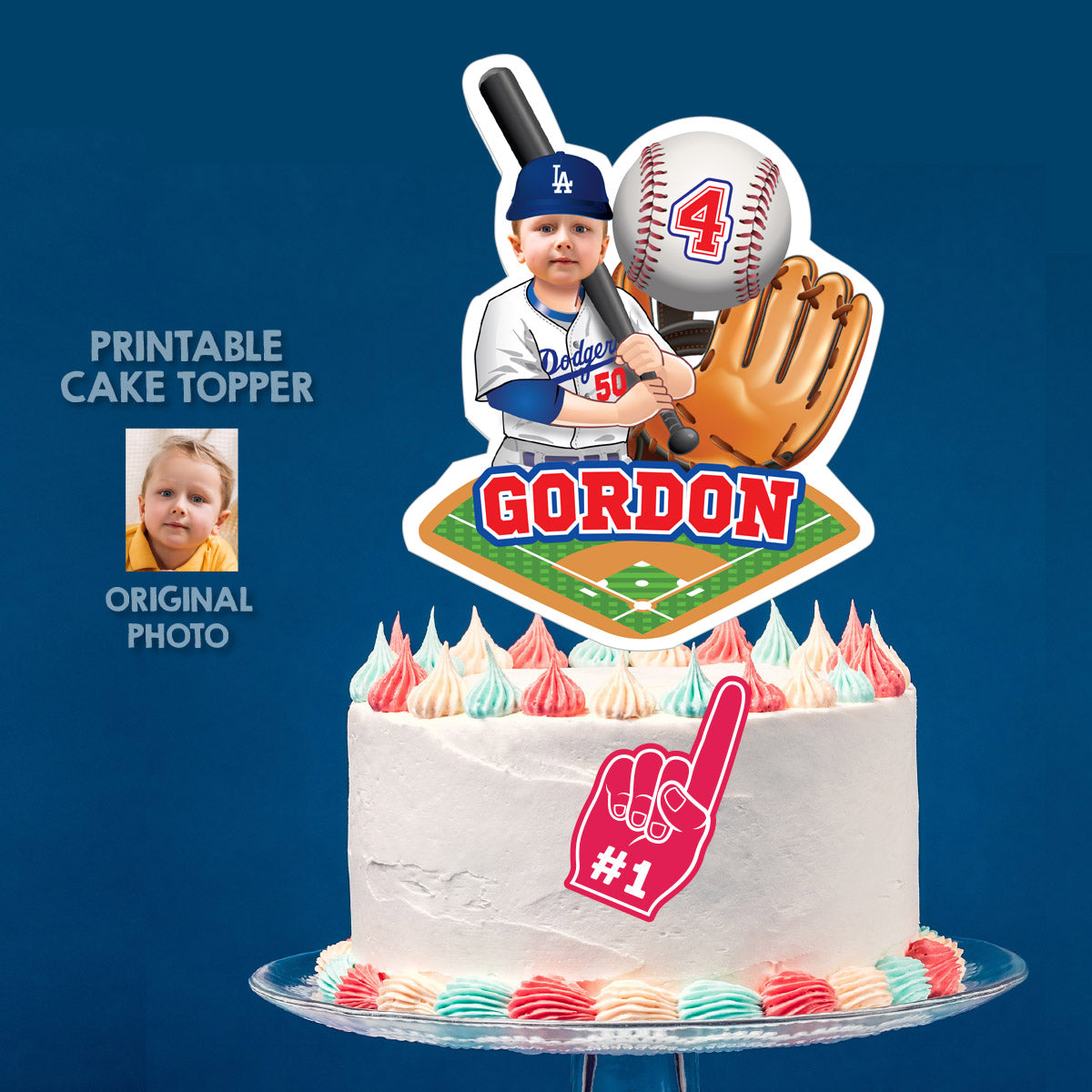 Baseball Los Angeles Dodgers Cake topper with birthday kid as his favorite player. 609CT1