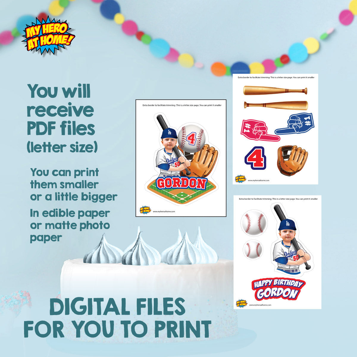 Baseball Los Angeles Dodgers Cake topper with birthday kid as his favorite player. 609CT1