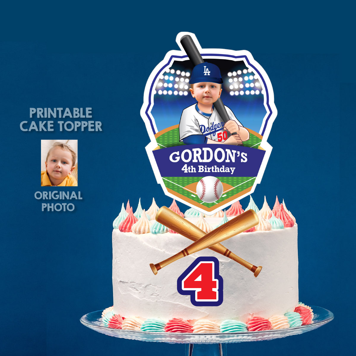 Baseball Cake topper featuring kid as his favorite Dodgers player. 609CT2