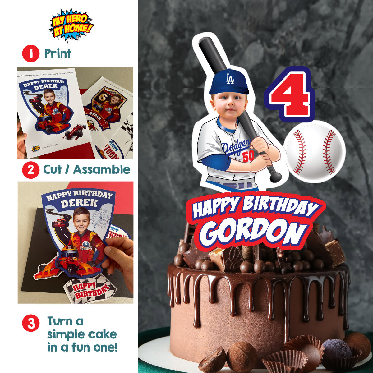 Baseball Cake topper featuring kid as his favorite Dodgers player. 609CT2
