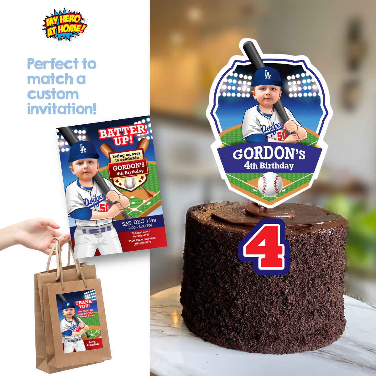 Baseball Cake topper featuring kid as his favorite Dodgers player. 609CT2