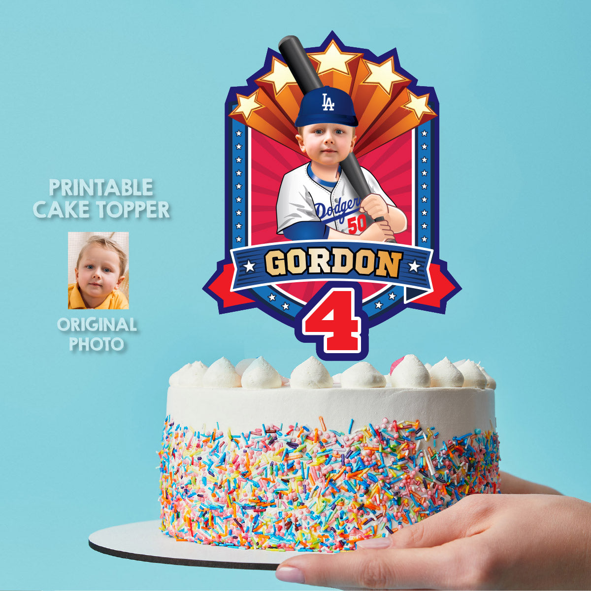 Cake topper themed Dodgers with photo, Printable Cake of Dodgers Rookie. 609CT3