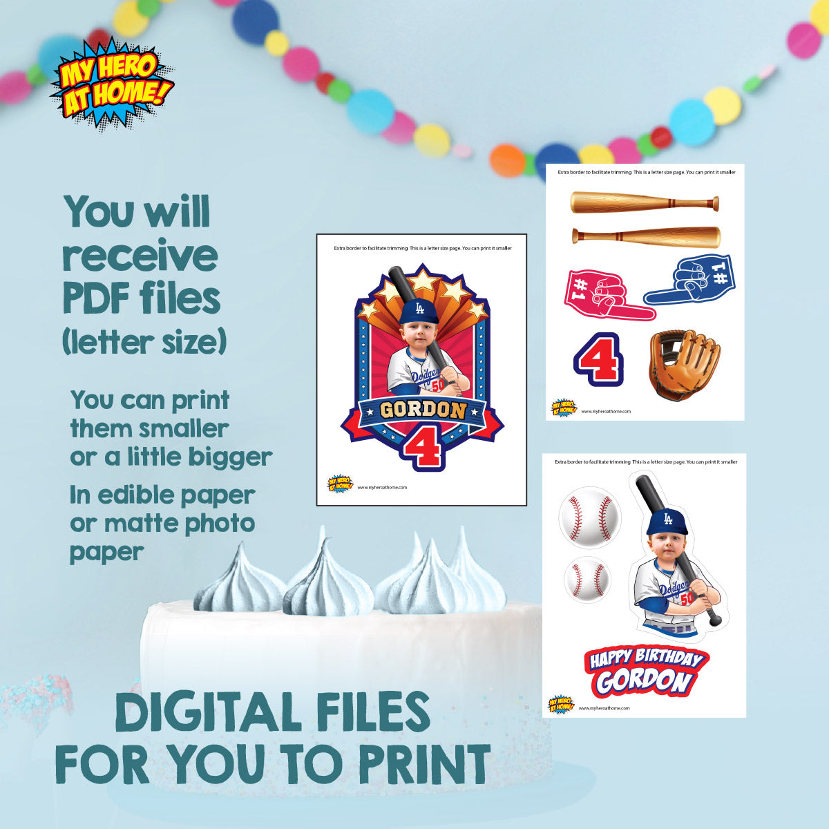Cake topper themed Dodgers with photo, Printable Cake of Dodgers Rookie. 609CT3