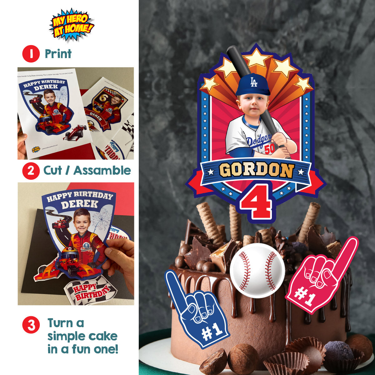 Cake topper themed Dodgers with photo, Printable Cake of Dodgers Rookie. 609CT3