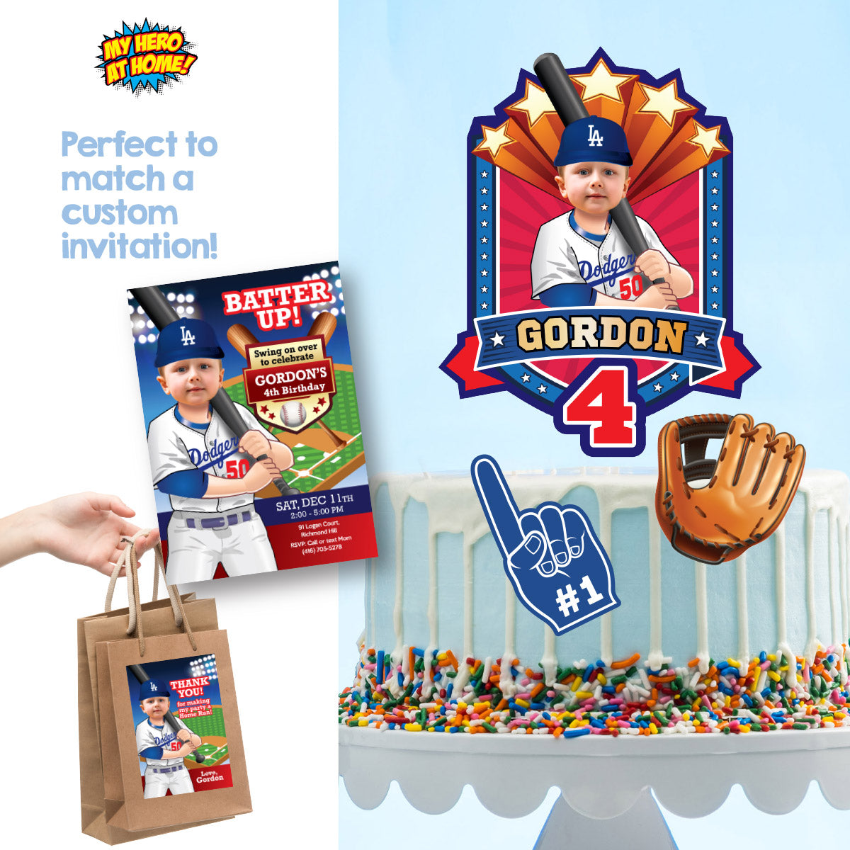 Cake topper themed Dodgers with photo, Printable Cake of Dodgers Rookie. 609CT3