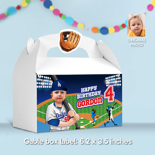 Custom Baseball Dodgers Gable box with photo, Gift boxes party favors themed Dodgers. 609GB