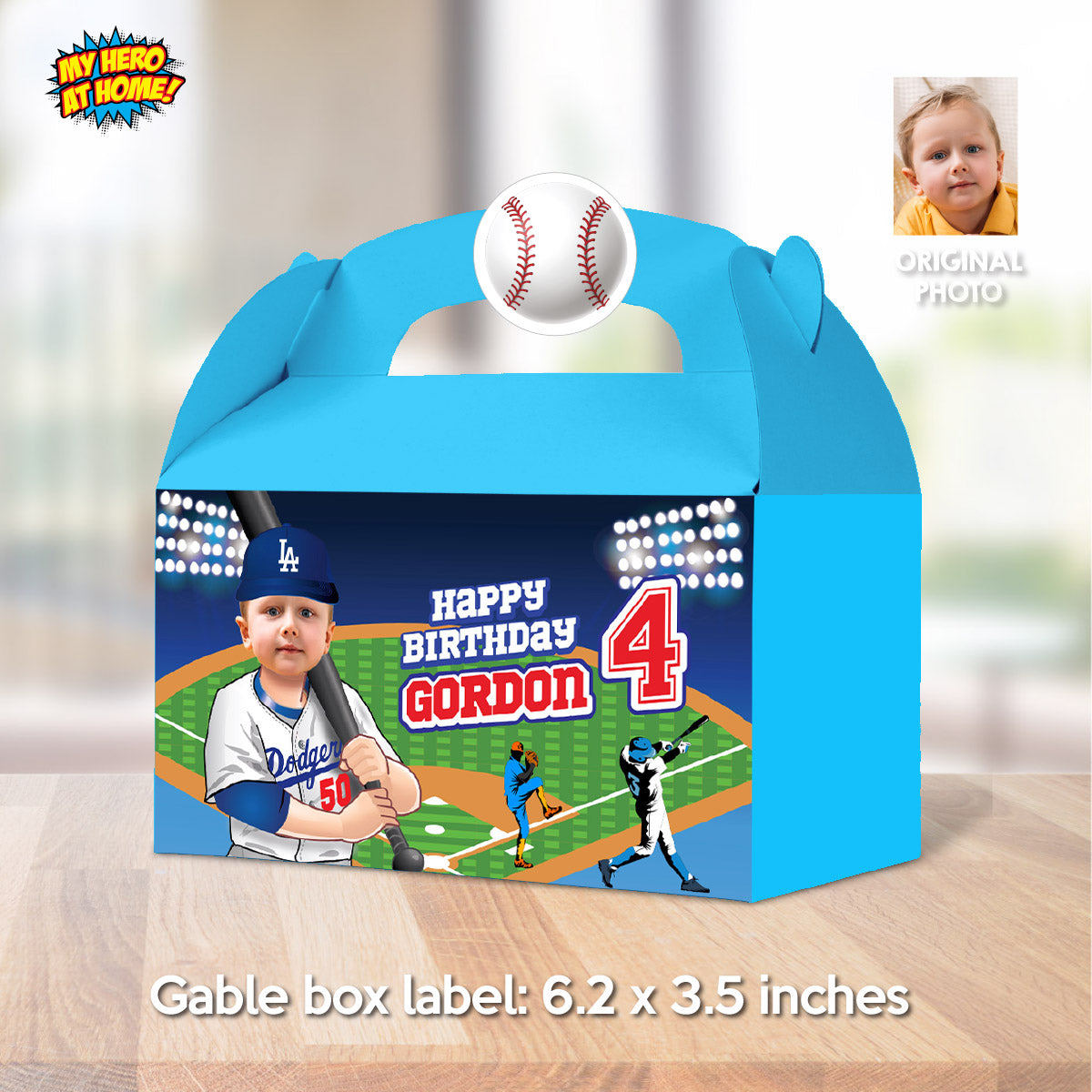 Custom Baseball Dodgers Gable box with photo, Gift boxes party favors themed Dodgers. 609GB