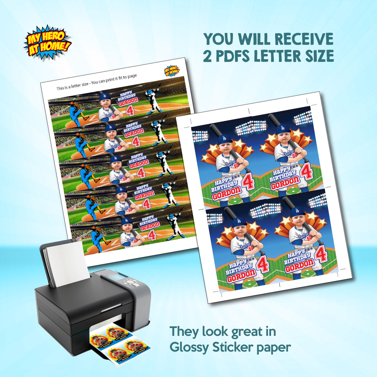 Baseball Dodgers water wrappers and juice labels with kid as the star. 609WJ