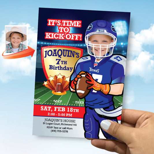 Tennessee Titans birthday Invitation with your kid as the star, TN Titans Party template. 627IN