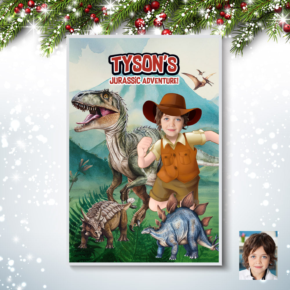 Printable Dinosaurs Gifts featuring your kid as the star, Dinosaurs Jurassic prints Decor with photo. 635GF