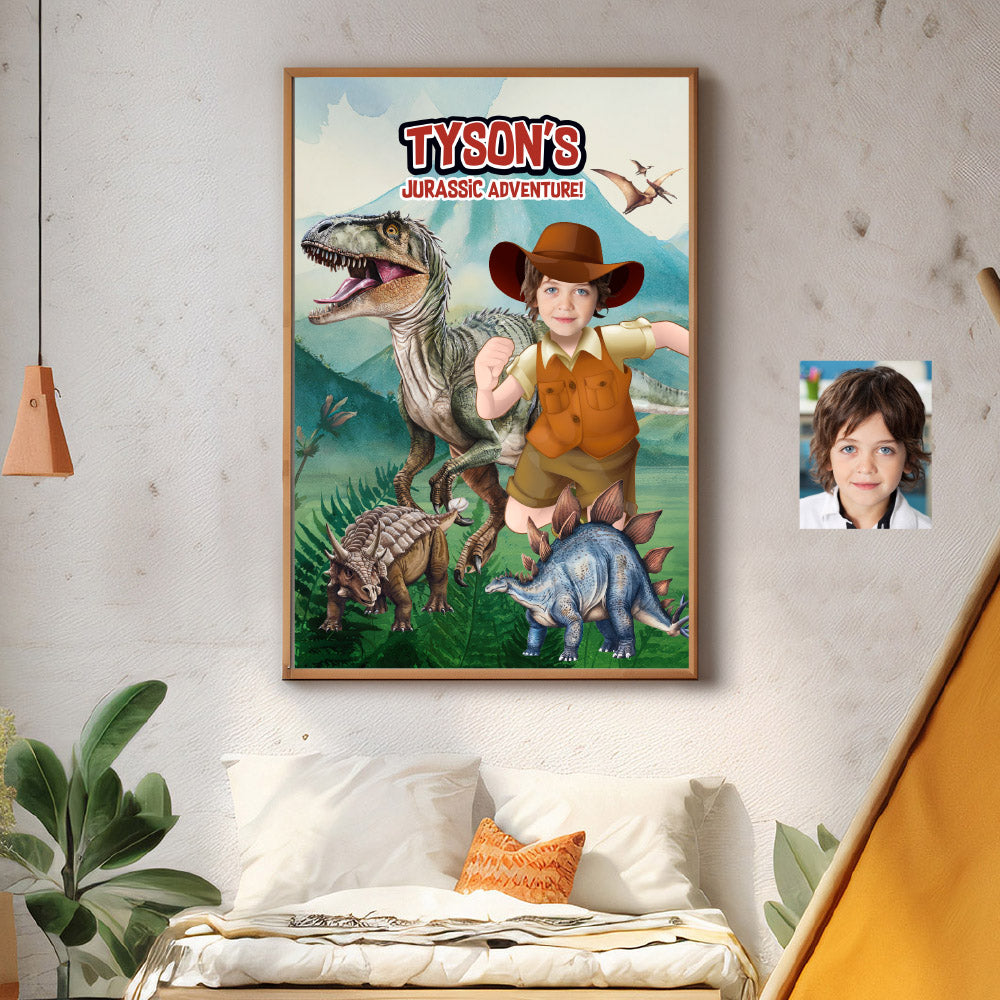 Printable Dinosaurs Gifts featuring your kid as the star, Dinosaurs Jurassic prints Decor with photo. 635GF