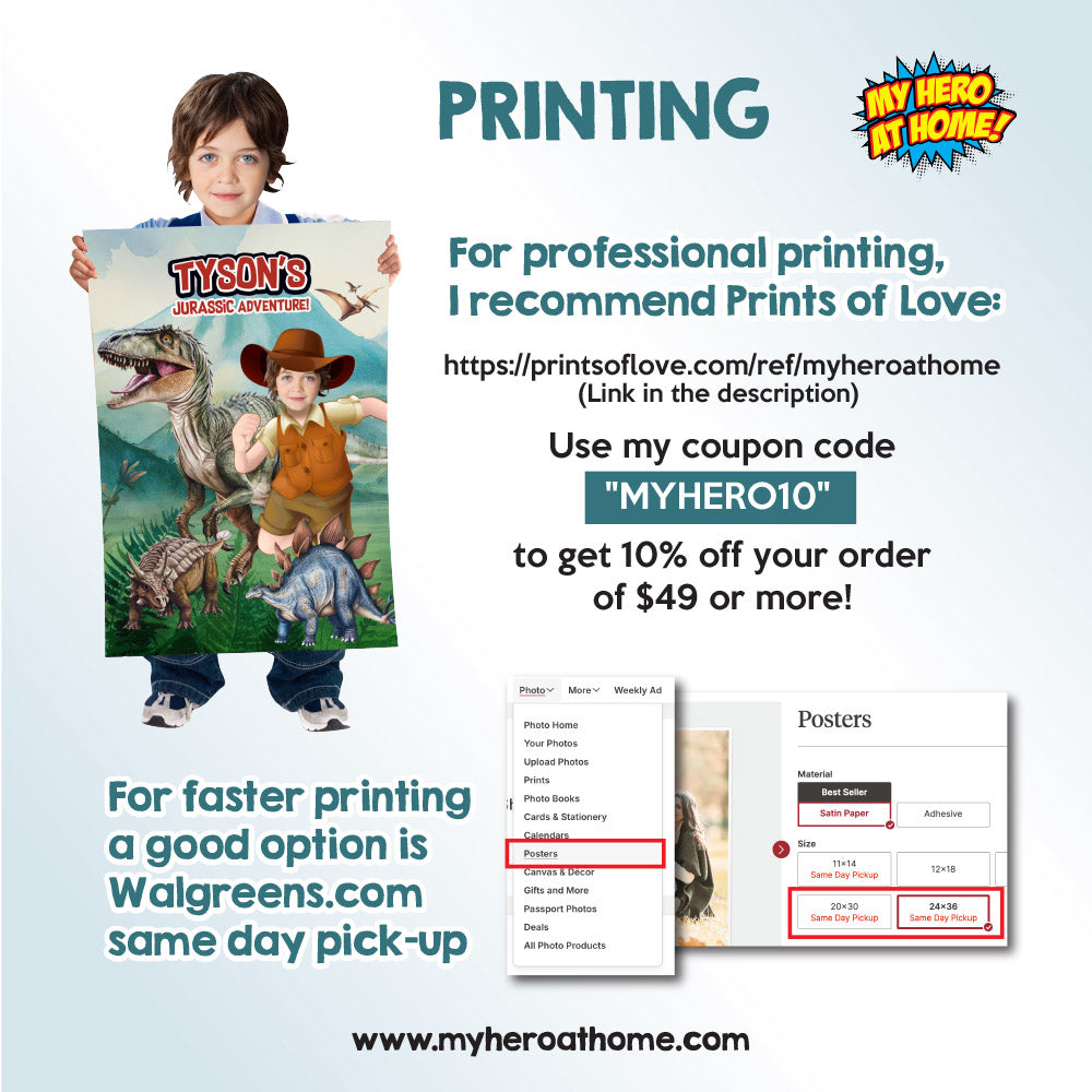 Printable Dinosaurs Gifts featuring your kid as the star, Dinosaurs Jurassic prints Decor with photo. 635GF