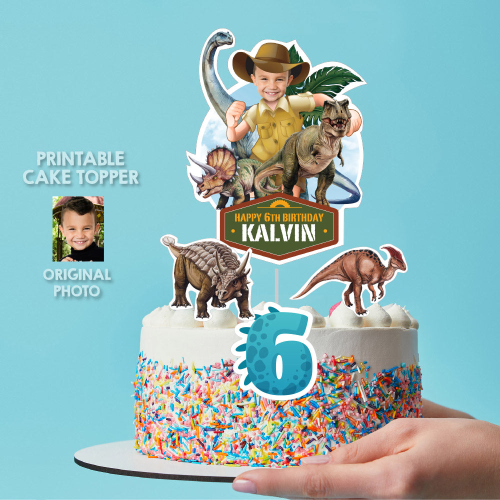 Dinosaurs Cake topper featuring your child as a Paleontologist, Explorer and T-Rex Cake decor 637CT2