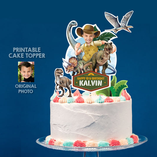 Dinosaurs Cake topper featuring your child as a Paleontologist, Explorer and T-Rex Cake decor 637CT2