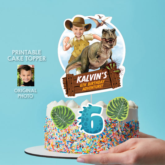 Personalized Dino-Mite T-Rex cake topper with your kid as the star of the adventure. 637CT