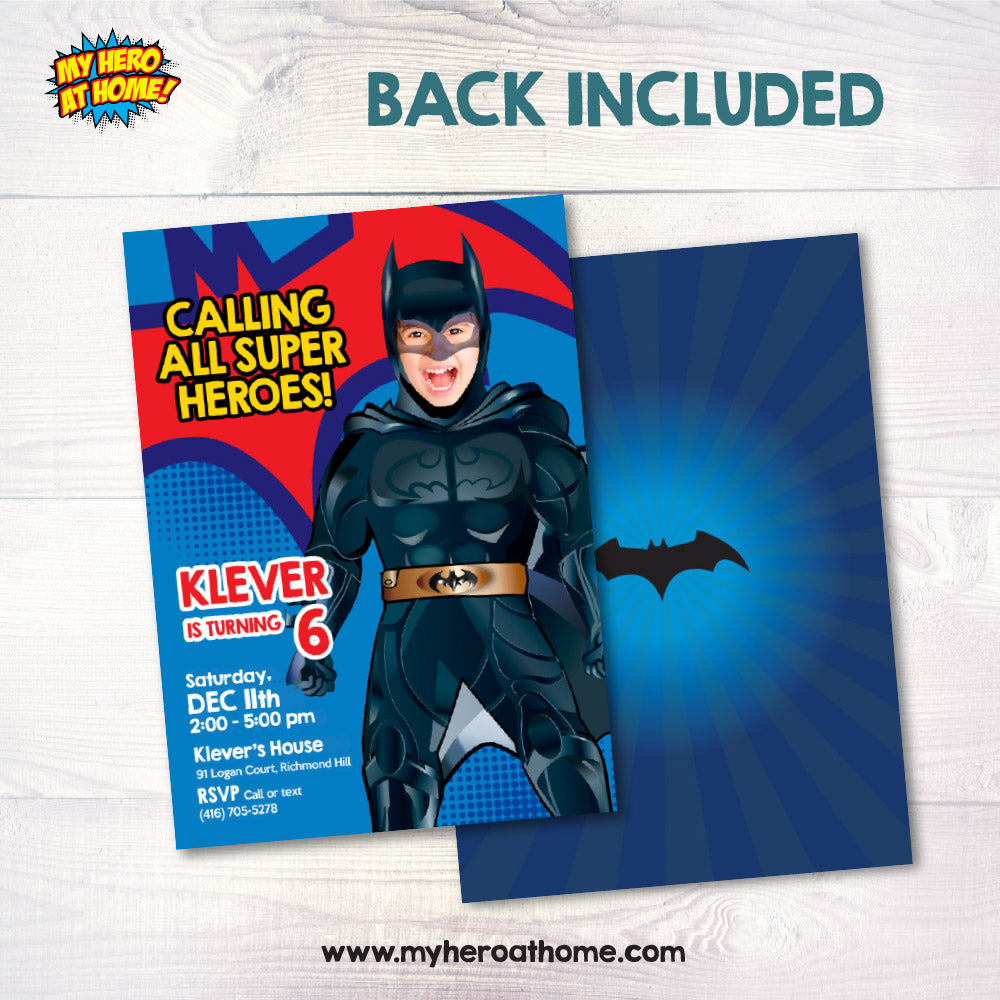 Batman Photo Invitation template, Batman template invite with your own Batman, Batman paperless invite. 690IN