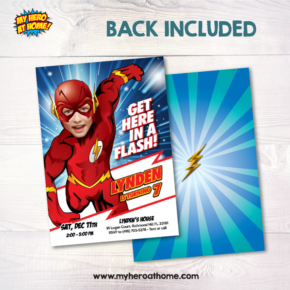 New Flash party Invitation with photo, Get here in a Flash birthday invitation, Flash multiverse party template. 692IN