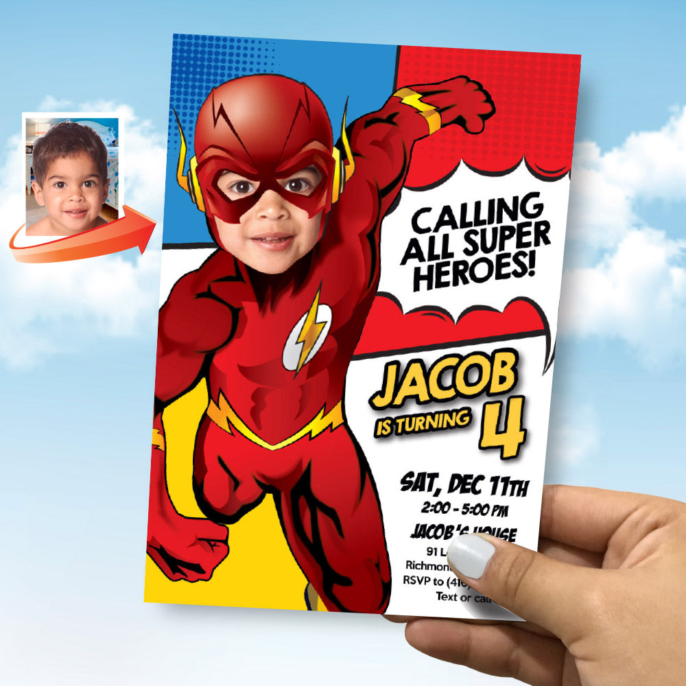 New Flash photo invitation, Flash calling all superheroes invitation with photo, The Flash multiverse template. 693IN