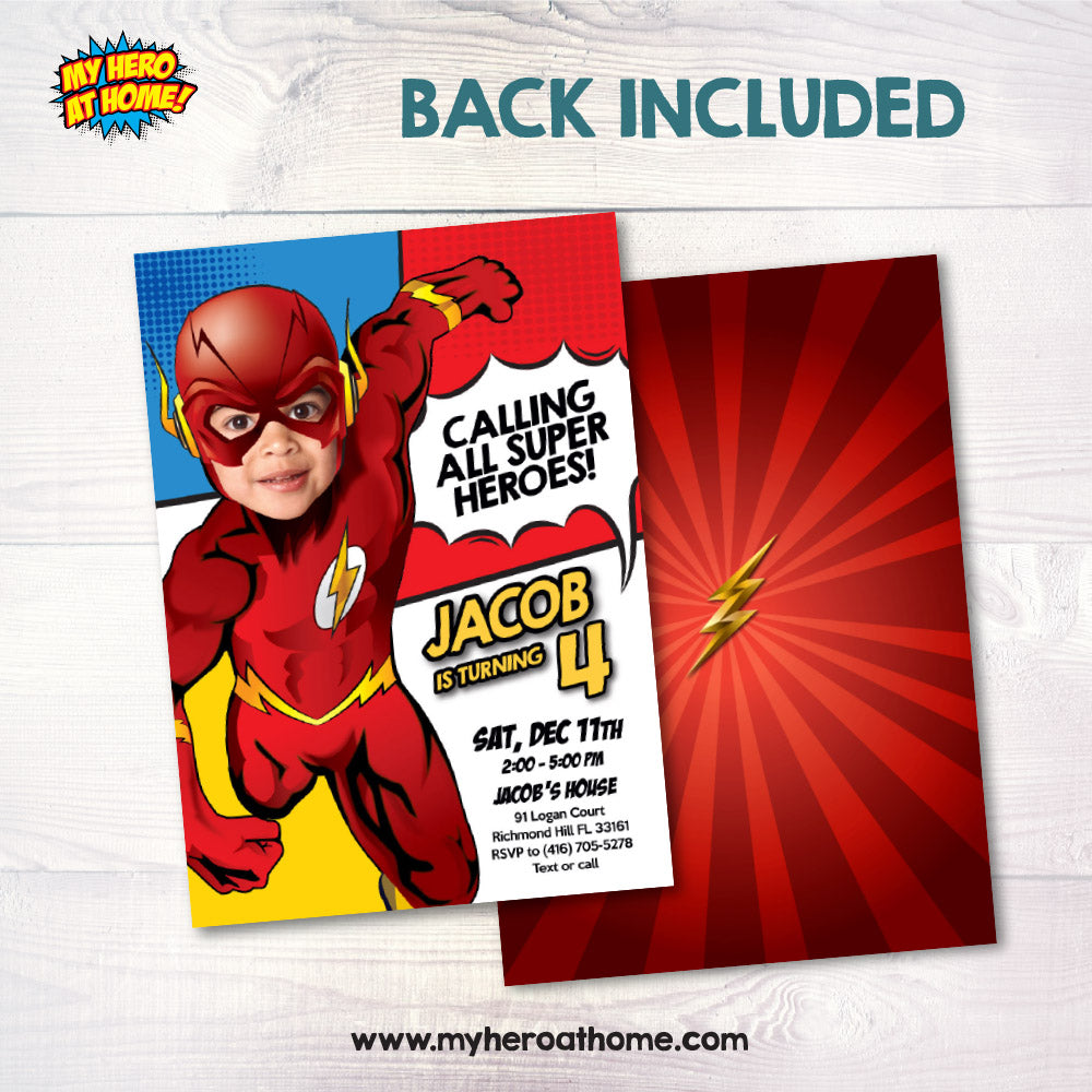 New Flash photo invitation, Flash calling all superheroes invitation with photo, The Flash multiverse template. 693IN