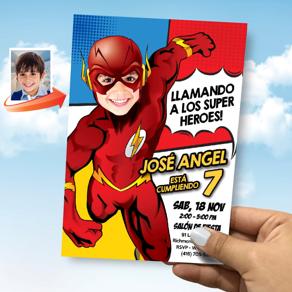 Invitación para Cumpleaños de Flash, Invita personalizada para fiesta de Flash. 693INSP