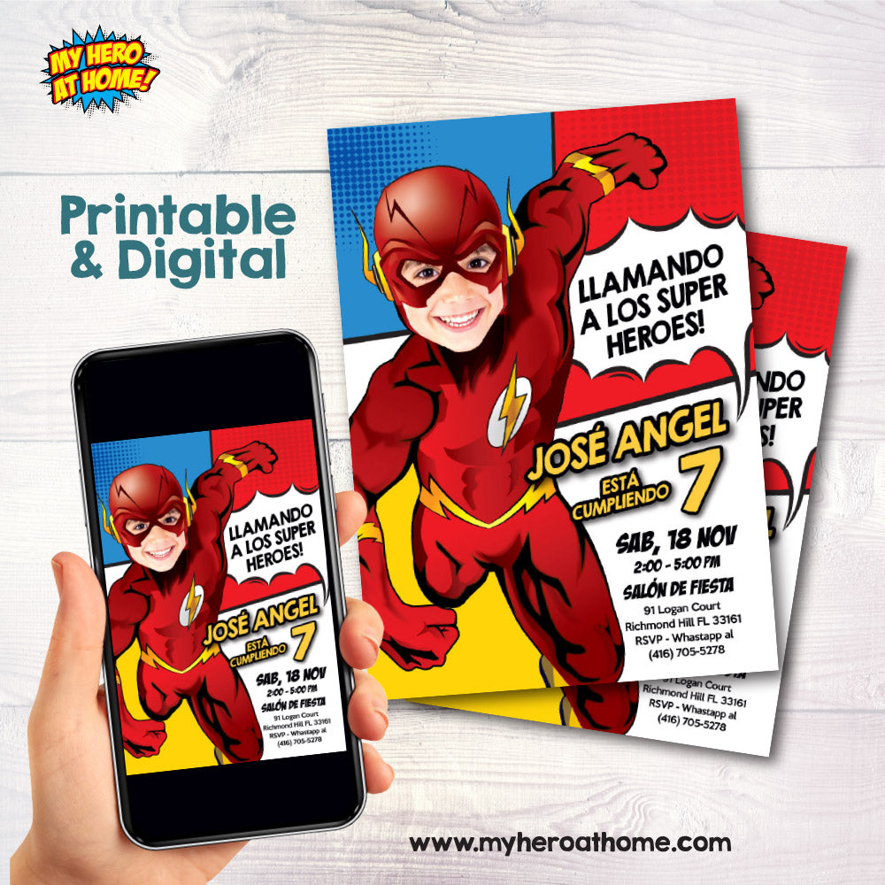 Invitación para Cumpleaños de Flash, Invita personalizada para fiesta de Flash. 693INSP