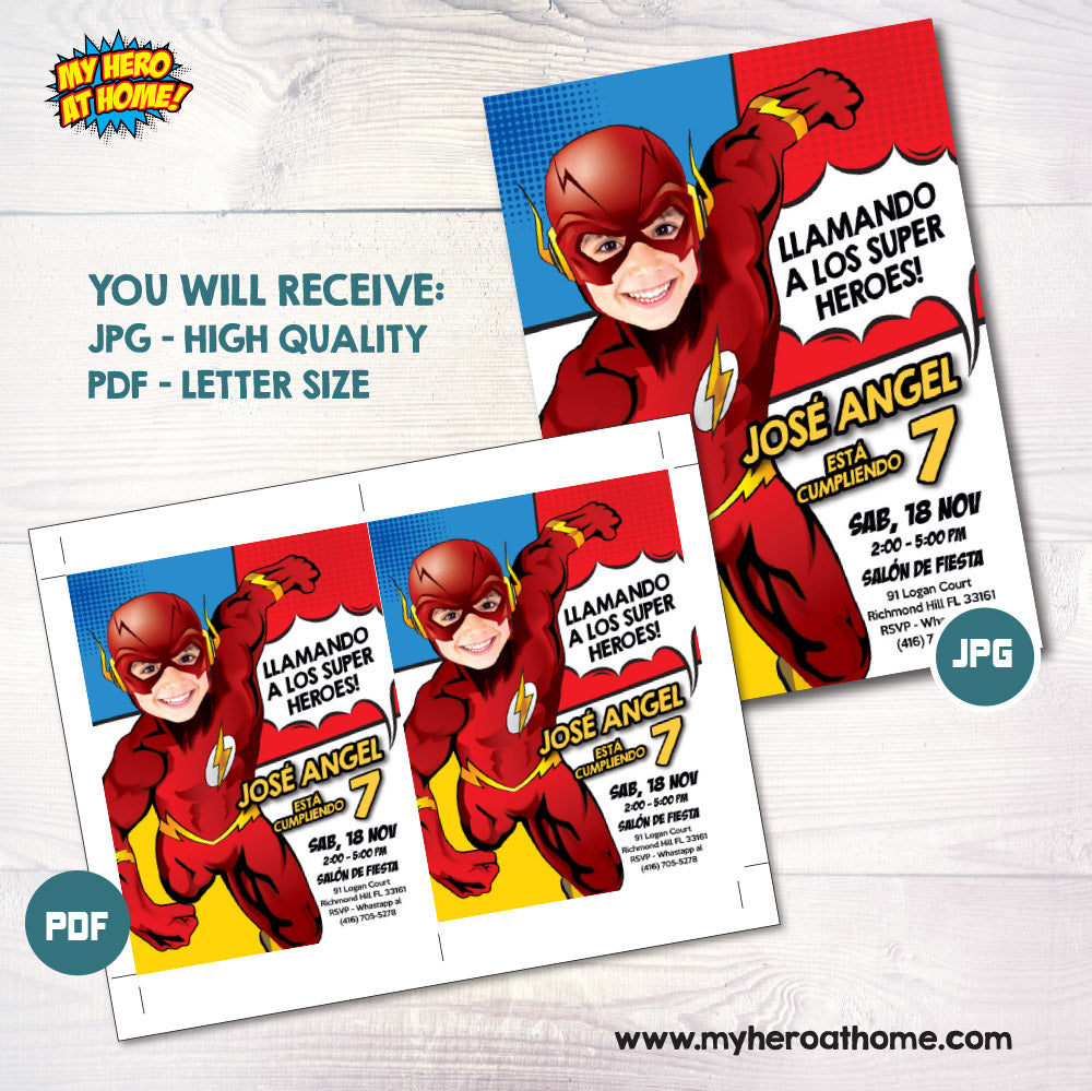 Invitación para Cumpleaños de Flash, Invita personalizada para fiesta de Flash. 693INSP