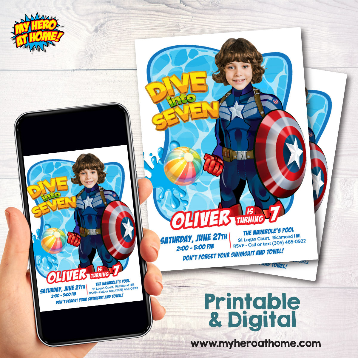 Personalized Captain America Dive into Age Pool Party with photo. 697BIN