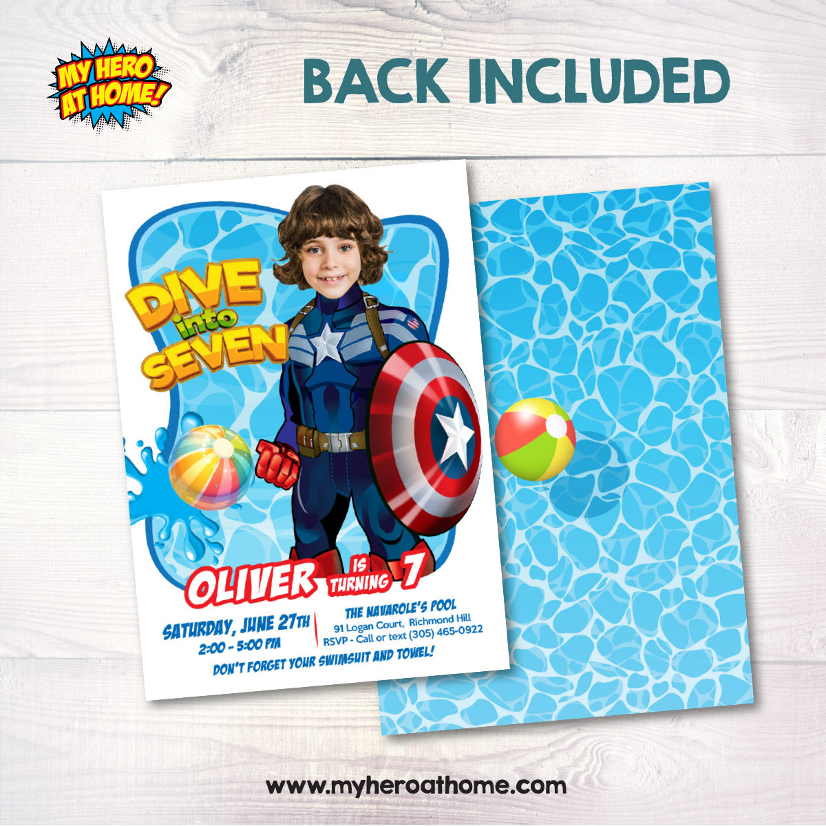 Personalized Captain America Dive into Age Pool Party with photo. 697BIN