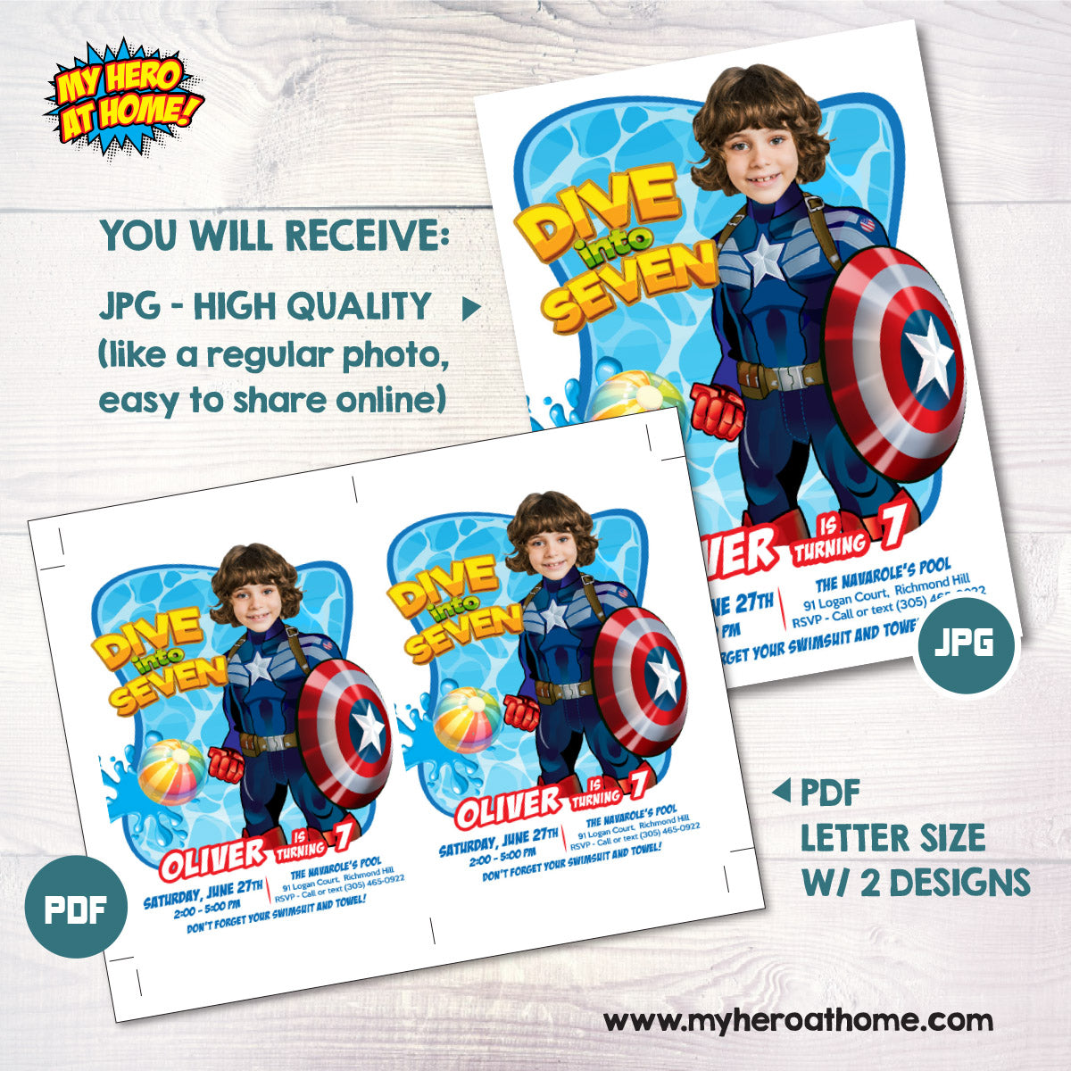 Personalized Captain America Dive into Age Pool Party with photo. 697BIN
