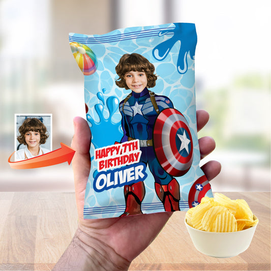 Captain America Pool Party Chip Bags with photo, Avengers Splash  Snacks wrappers. 697CB