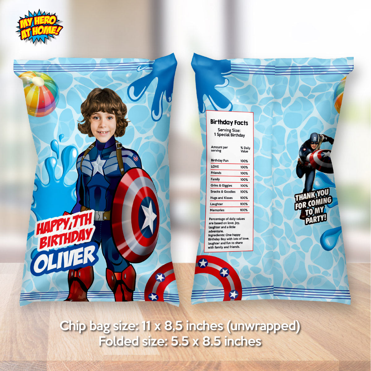 Captain America Pool Party Chip Bags with photo, Avengers Splash  Snacks wrappers. 697CB
