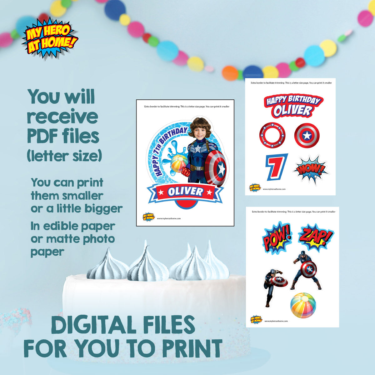 Pool Party Captain America Cake topper with Photo, Capt America DIY birthday cake. 697CT2