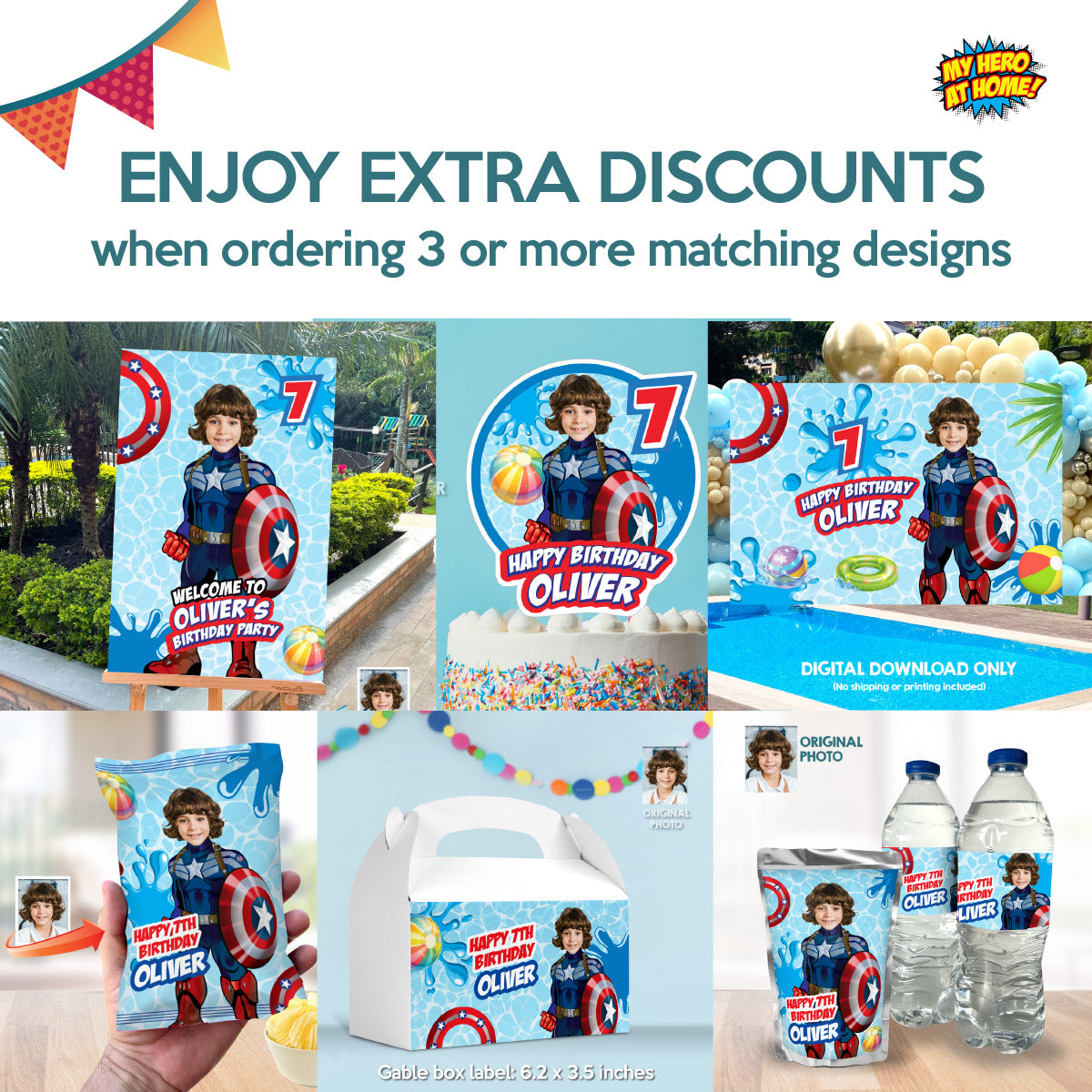 Personalized Captain America Pool Party Invite with kid as the star (Digital) 697IN