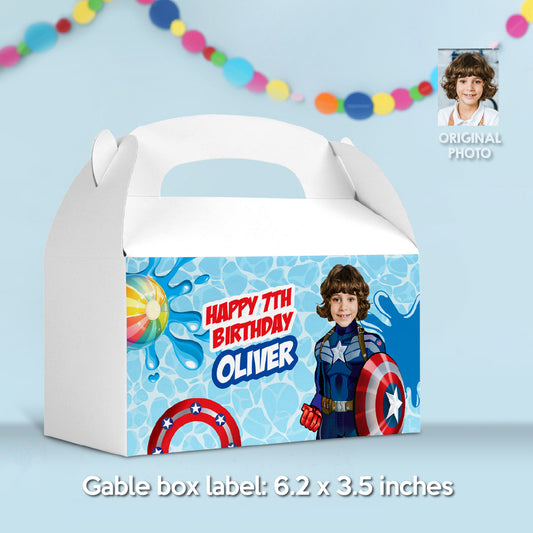 Captain America Pool Party Gable Box customized with photo, Avengers Candy Gifts Boxes. 697GB