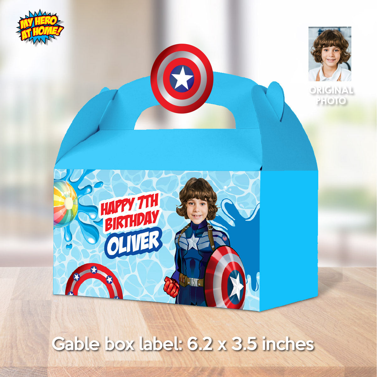 Captain America Pool Party Gable Box customized with photo, Avengers Candy Gifts Boxes. 697GB