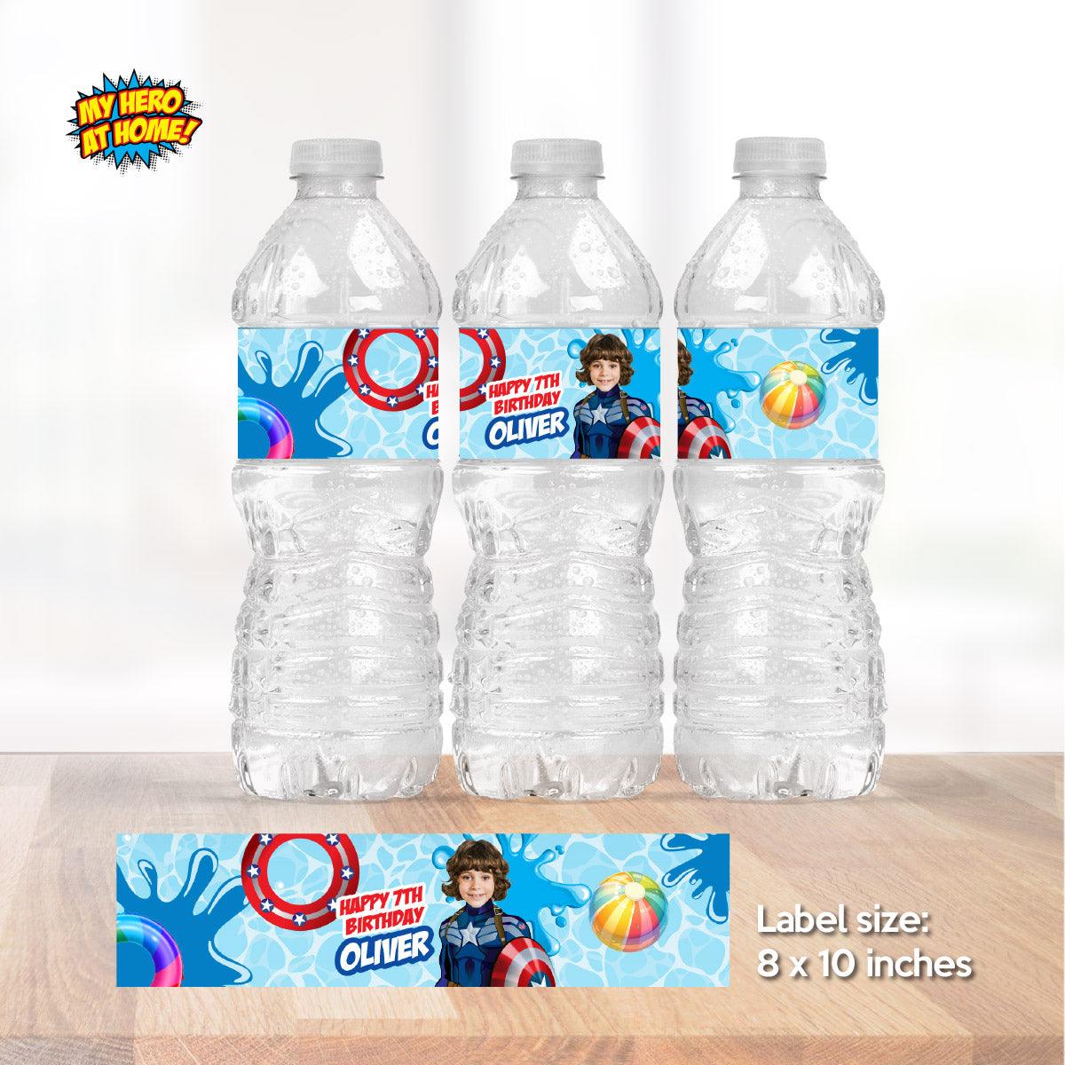 Captain America Pool Party Water Bottle and Juices wrappers with photo. 697WJ