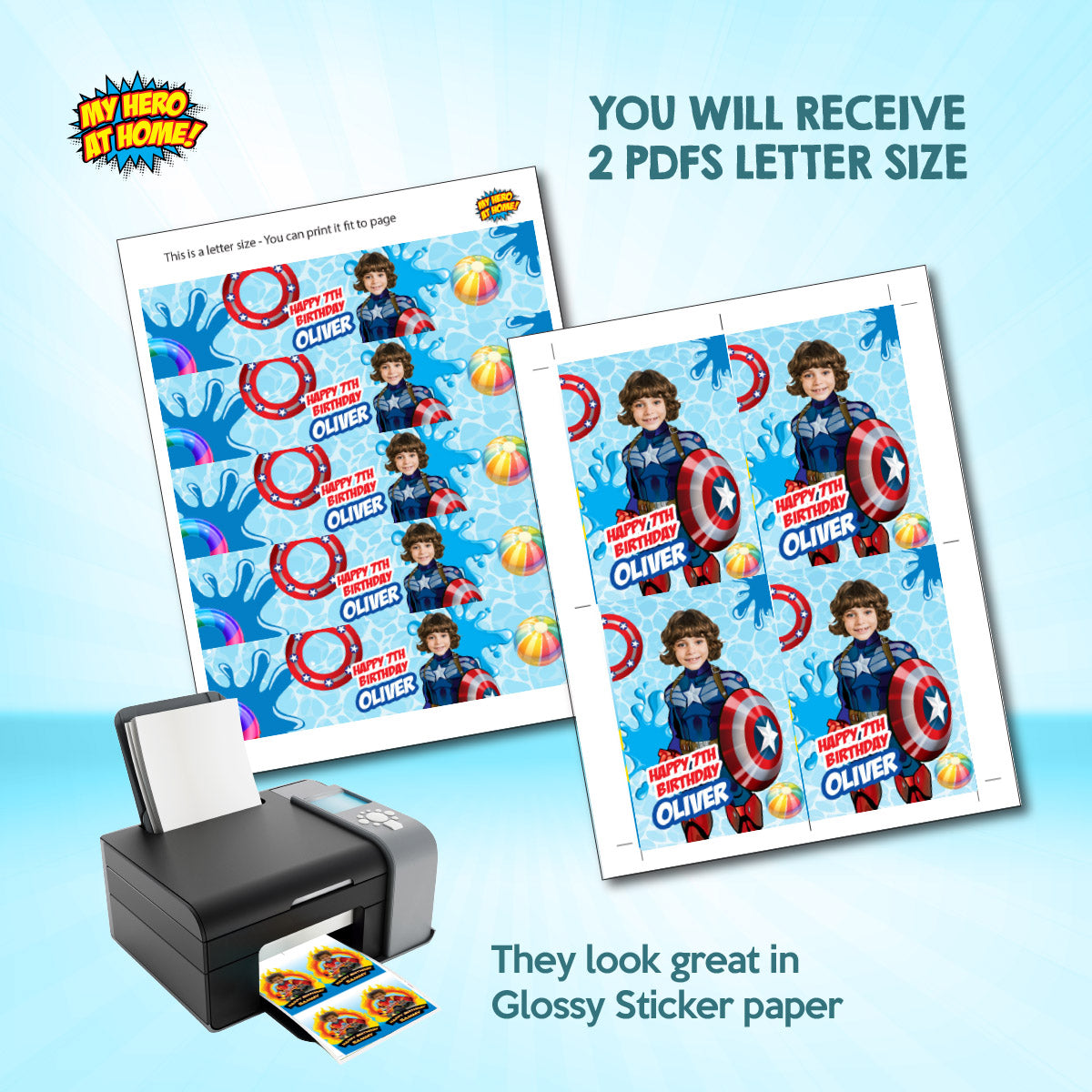 Captain America Pool Party Water Bottle and Juices wrappers with photo. 697WJ