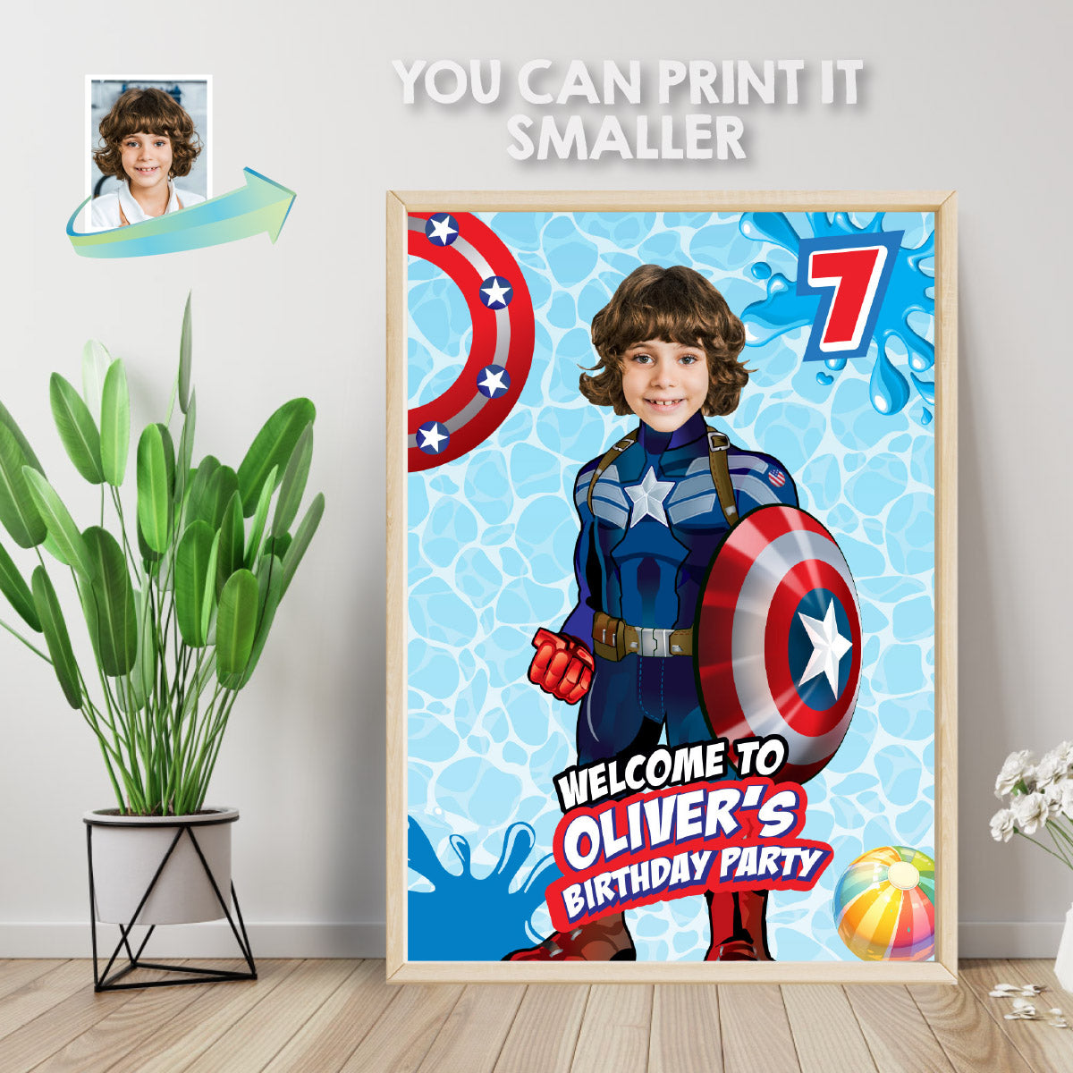 Captain America Pool Party Welcome Sign With Photo, Capt America Splash party Entrance. 697WS