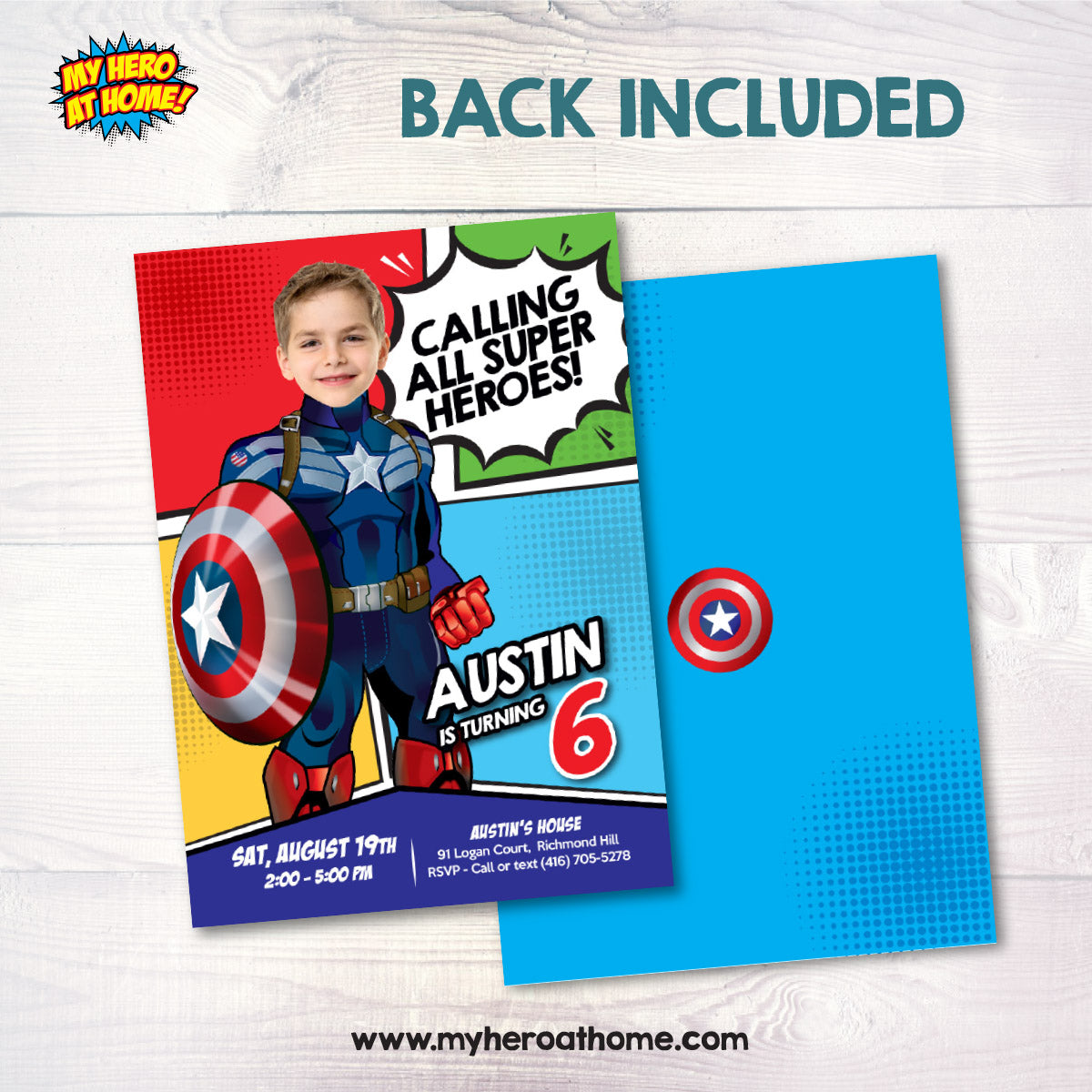 Custom Captain America Birthday Invitation with your kid as the star, Superhero Photo Invite (Digital File). 700IN7