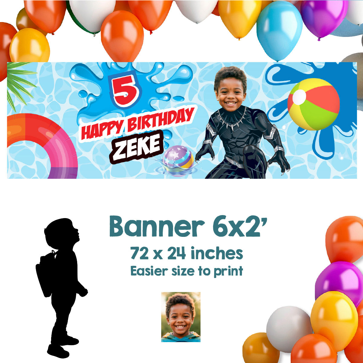 Black Panther Pool Party Horizontal Banner with your kid as the star ...