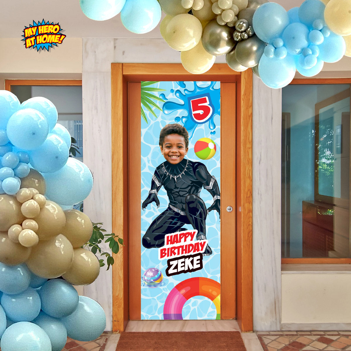 Personalized Black Panther splash party vertical banner with photo (Portrait, Roll up). 707BBV