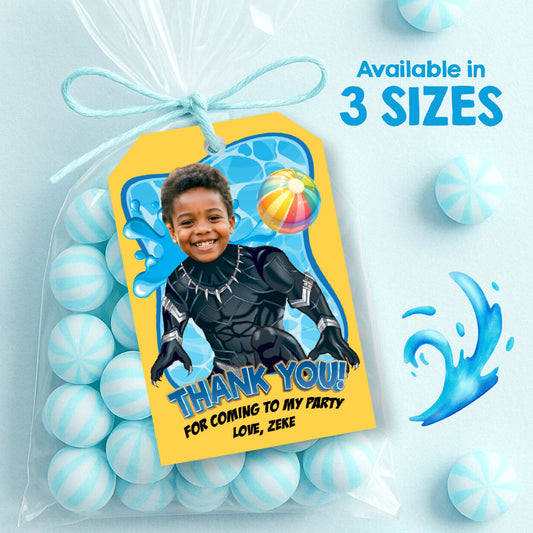 Personalized Black Panther Pool Party Favor Tags and Thank You with photo. 707BTY
