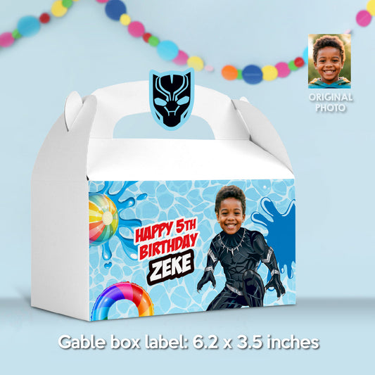 Custom Black Panther Pool Party Gable Box with photo, Splash Party Candy Gifts Boxes. 707GB