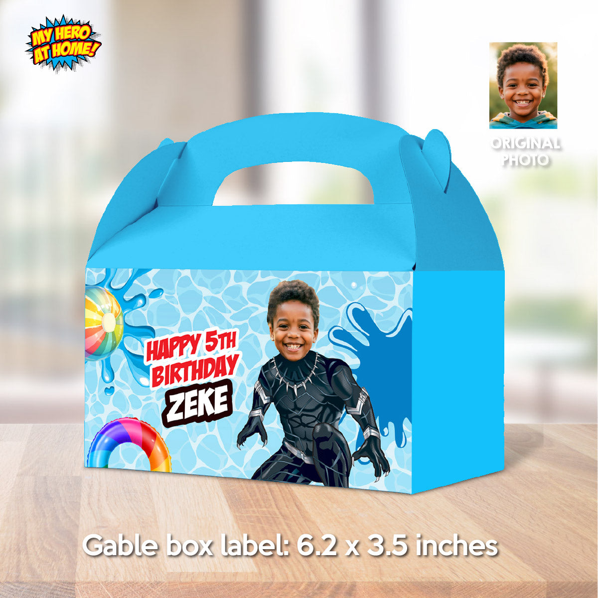 Custom Black Panther Pool Party Gable Box with photo, Splash Party Candy Gifts Boxes. 707GB