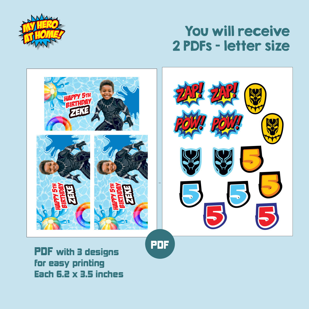 Custom Black Panther Pool Party Gable Box with photo, Splash Party Candy Gifts Boxes. 707GB