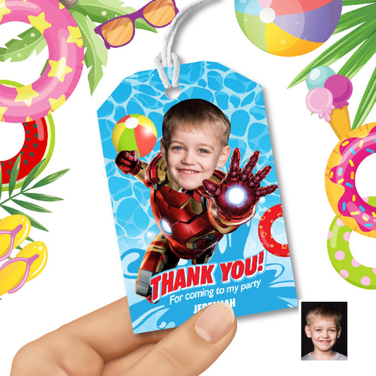 Personalized Ironman Thank You for Coming to my Pool Party (3 sizes tags). 709CTY